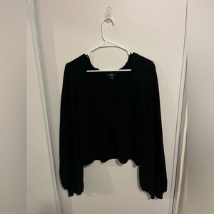 Lulus Women's Black Balloon‎ Sleeves Holey Knit Pullover Sweater Size Large